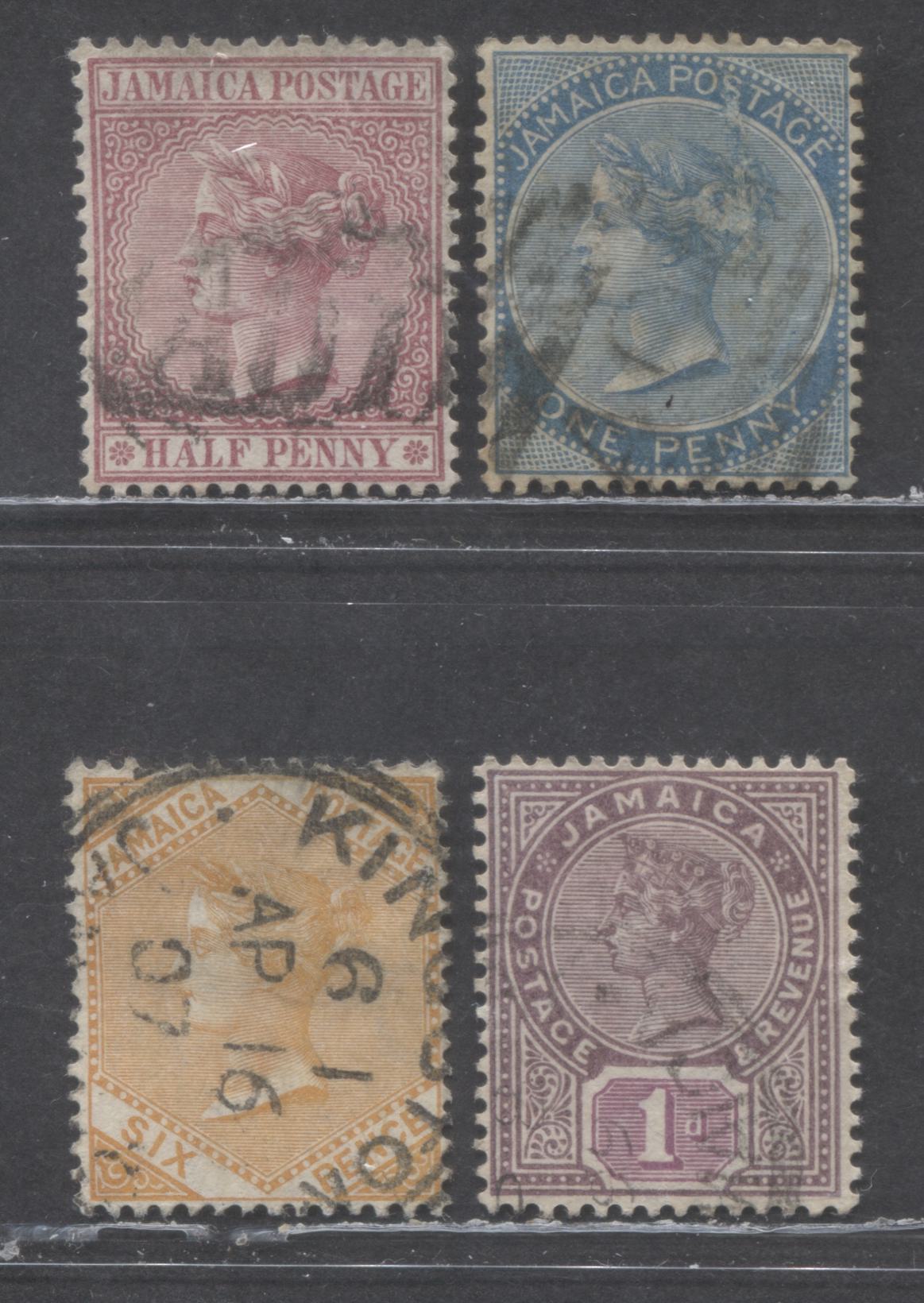 Lot 411 Jamaica SC#7/52a 1870-1911 Queen Victoria Keyplates, 4 Very Fine Used Singles, Click on Listing to See ALL Pictures, 2022 Scott Classic Cat. $32.65 USD