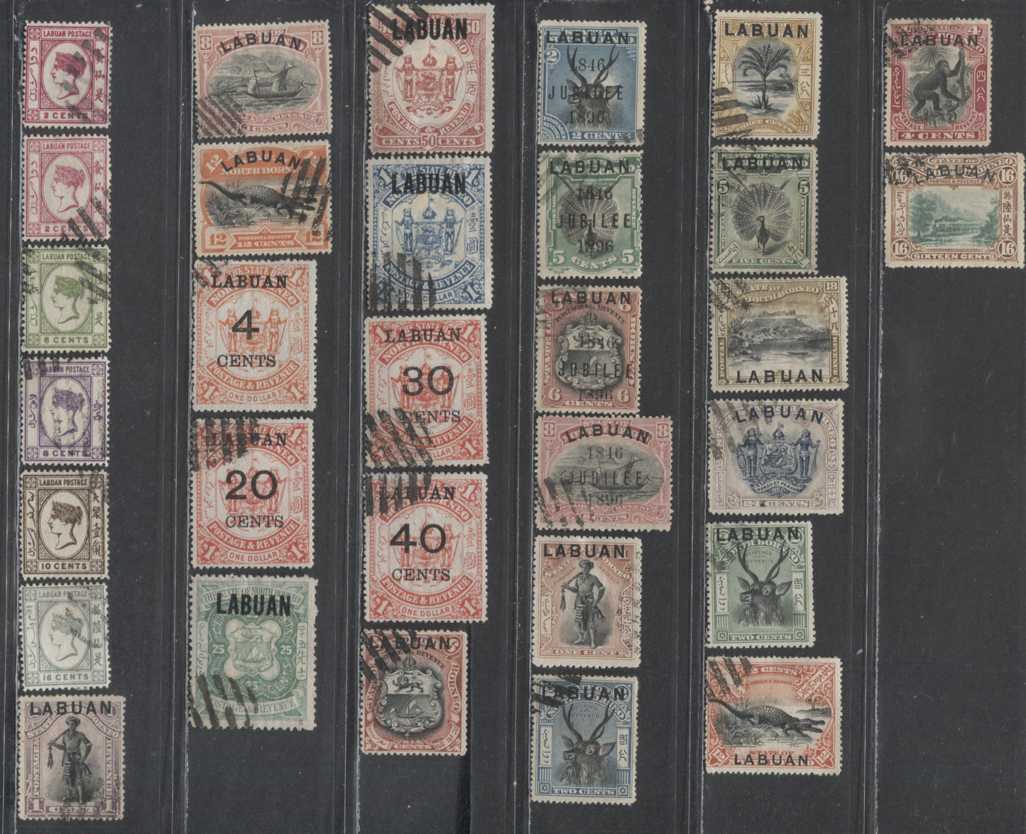 Lot 430 Labuan SC#42/99 1894-1901 Pictorials, Overprints & Surcharges, 21 Fine/Very Fine Used Singles, Click on Listing to See ALL Pictures, 2022 Scott Classic Cat. $30.5 USD