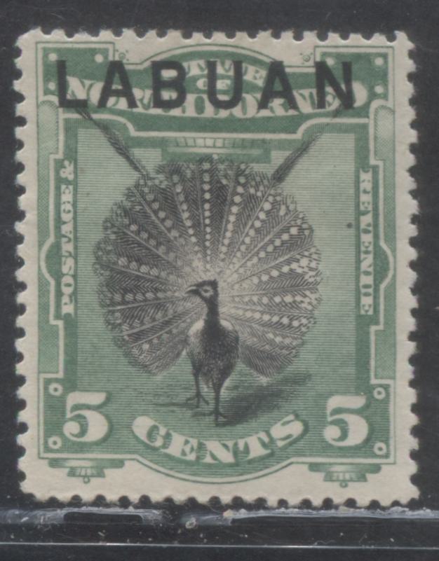 Lot 431 Labuan SC#52 5c Green 1894 Overprinted Waterlow Pictorial, Black Overprint, A VFOG Example, Click on Listing to See ALL Pictures, 2022 Scott Classic Cat. $38.5 USD
