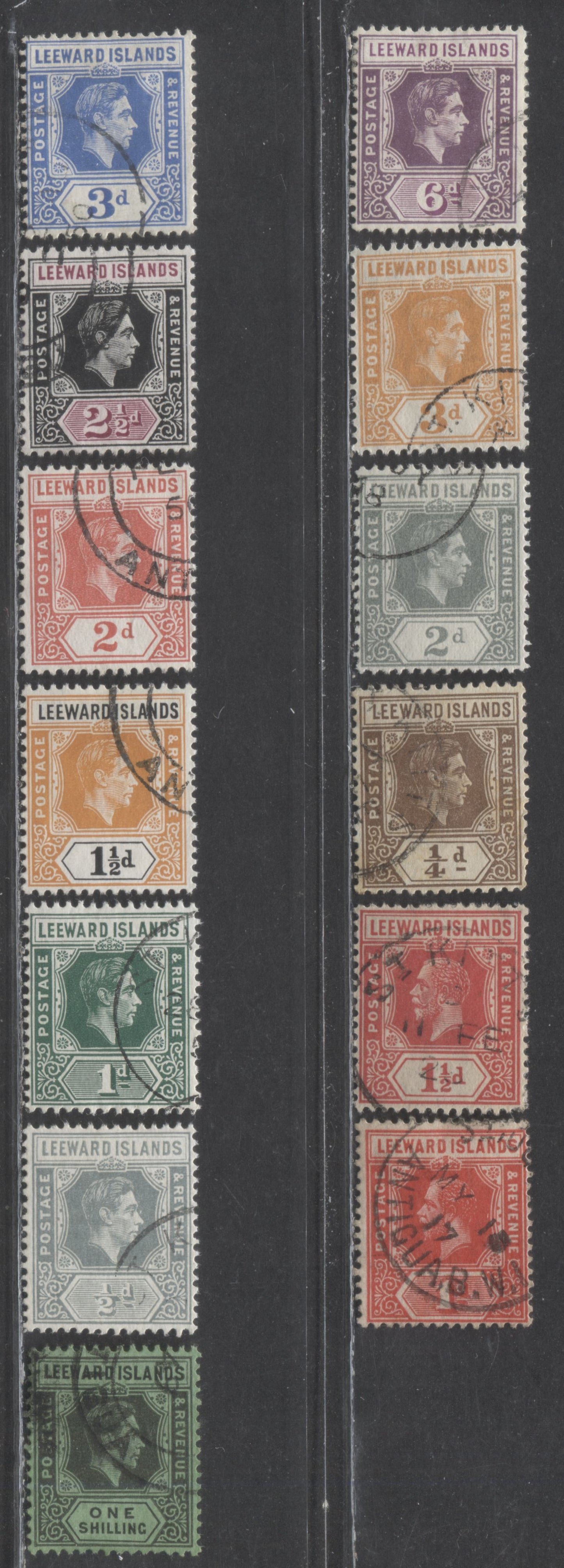Lot 444 Leeward Islands SC#48a/125 1912-1951 Keyplate Definitives, 13 Fine/Very Fine Used Singles, Click on Listing to See ALL Pictures, 2022 Scott Classic Cat. $16.65 USD