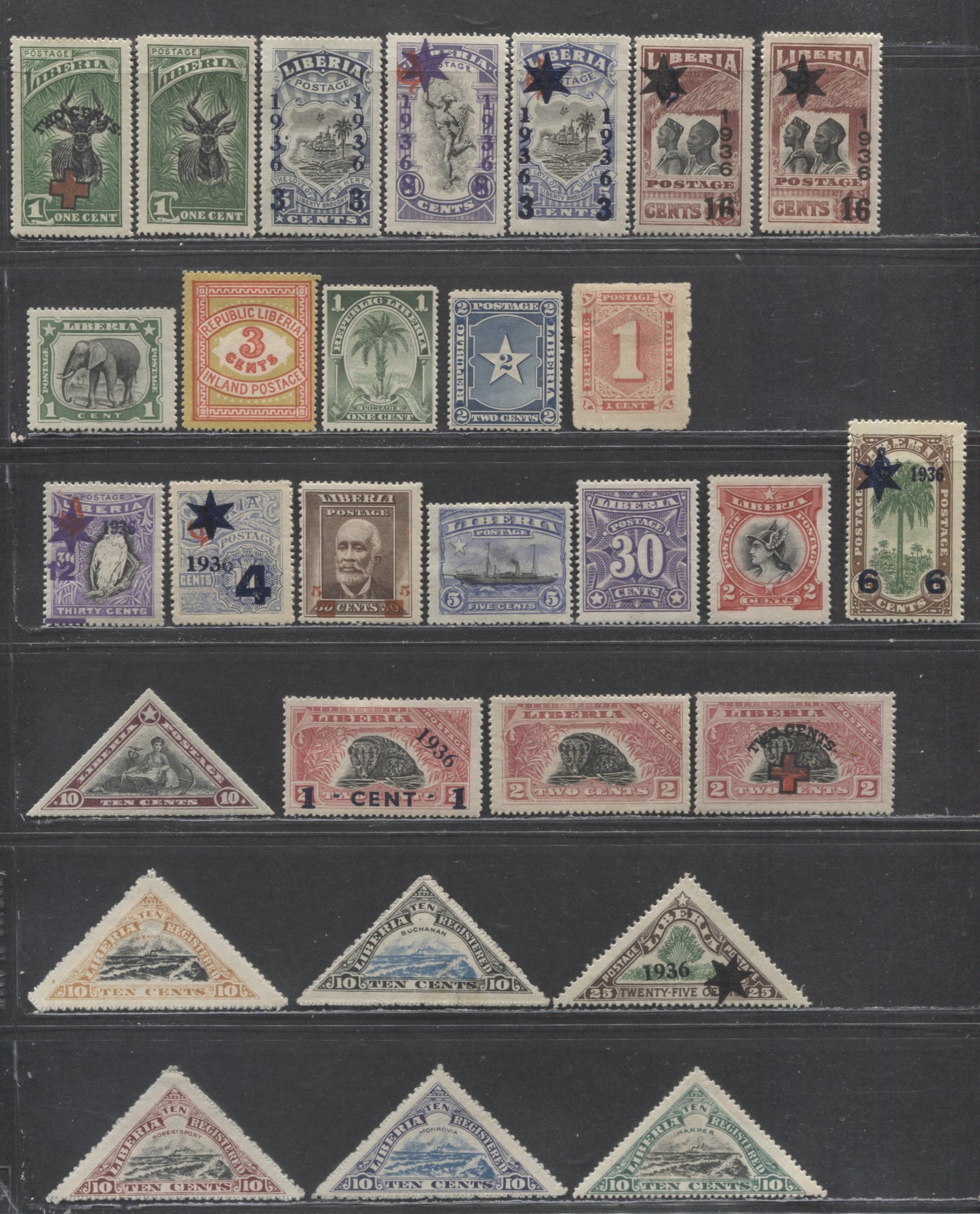 Lot 445 Liberia SC#24/F19 1885-1936 Definitives, Semi Postals & Registrations, 29 Fine/Very Fine Used Singles, Click on Listing to See ALL Pictures, 2022 Scott Classic Cat. $33.4 USD