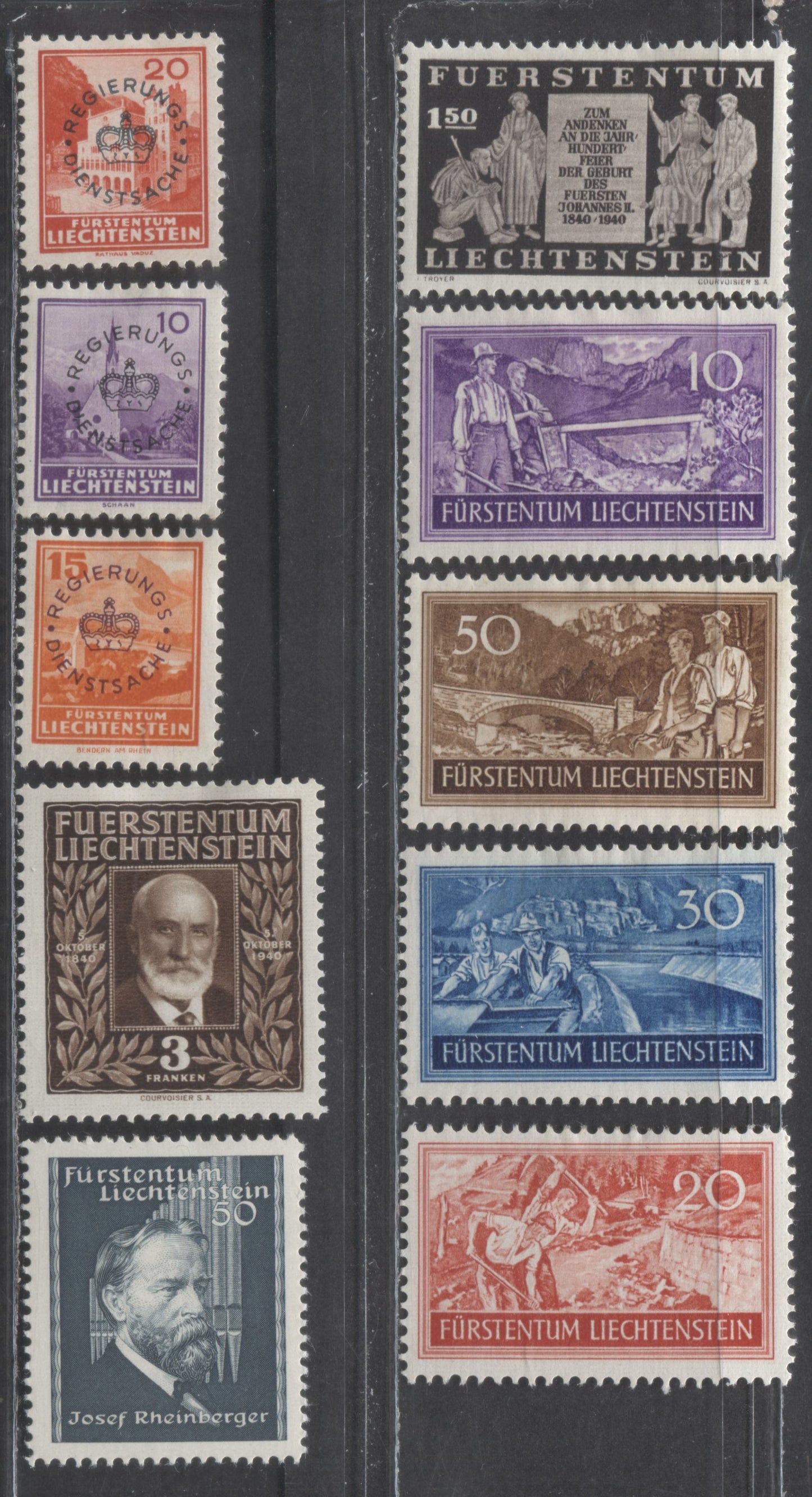 Lot 451 Liechtenstein SC#132/O14 1934-1940 Definitives & Officials, 10 F/VFOG Singles, Click on Listing to See ALL Pictures, 2022 Scott Classic Cat. $29.5 USD