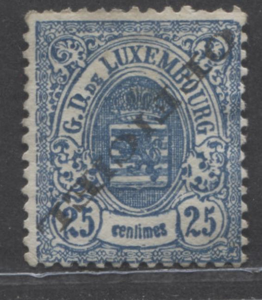 Lot 481 Luxembourg SC#O18a  25c Blue 1875-1876, A VG Unused Example, Click on Listing to See ALL Pictures, Estimated Value $30 USD