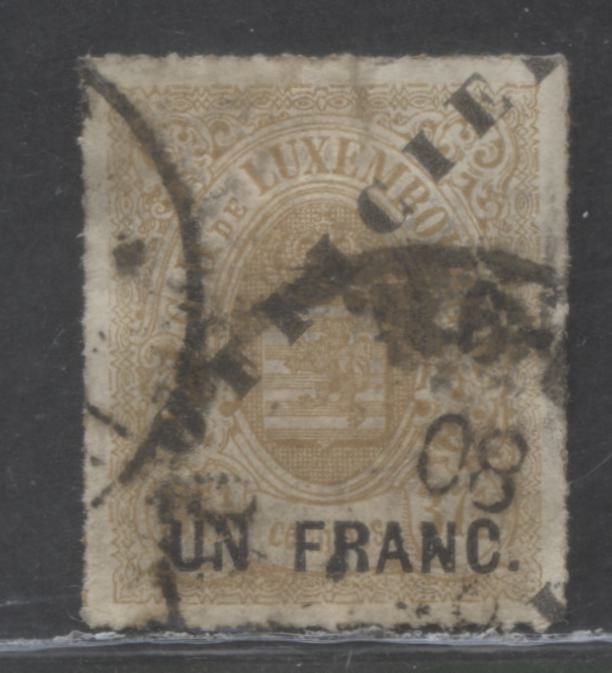Lot 484 Luxembourg SC#O28  1Fr on 37.5c Yellow Brown 1878-1880, A Fair Used Example, Click on Listing to See ALL Pictures, Estimated Value $5 USD