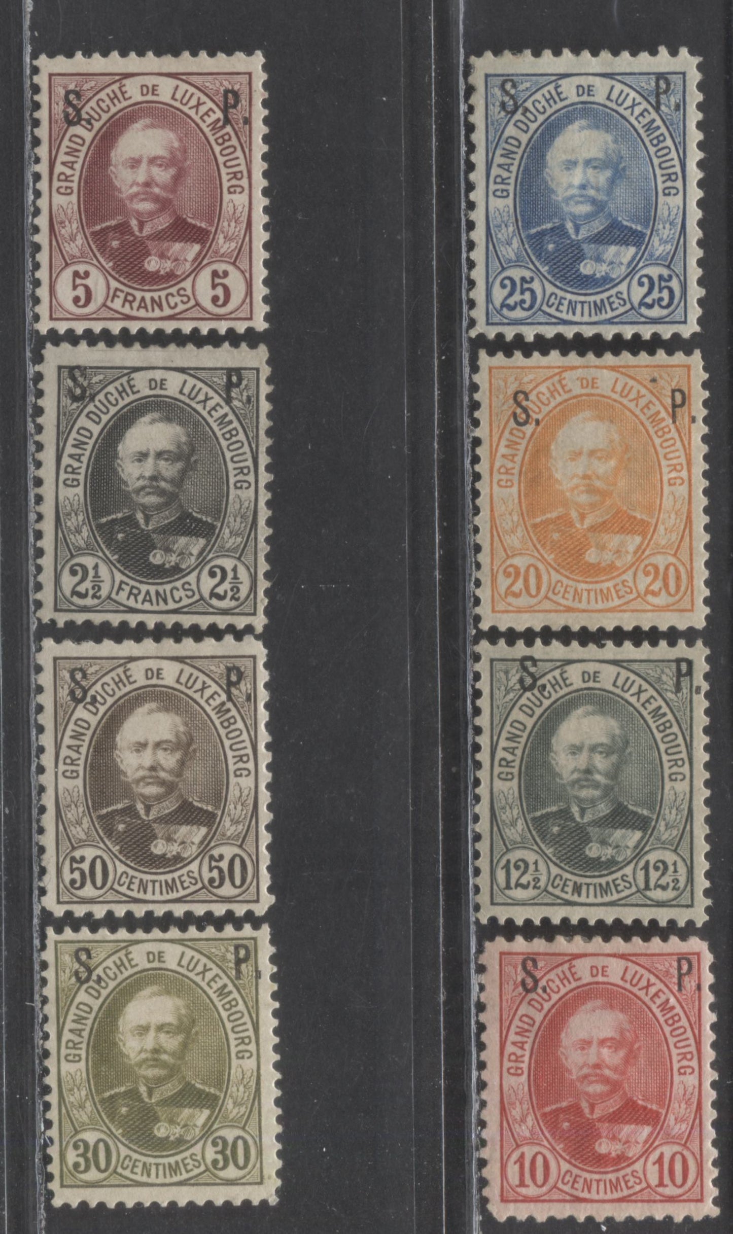 Lot 490 Luxembourg SC#O65/O74  1891-1893, 8 VG-F OG Singles, Estimated Value $30 USD, Click on Listing to See ALL Pictures