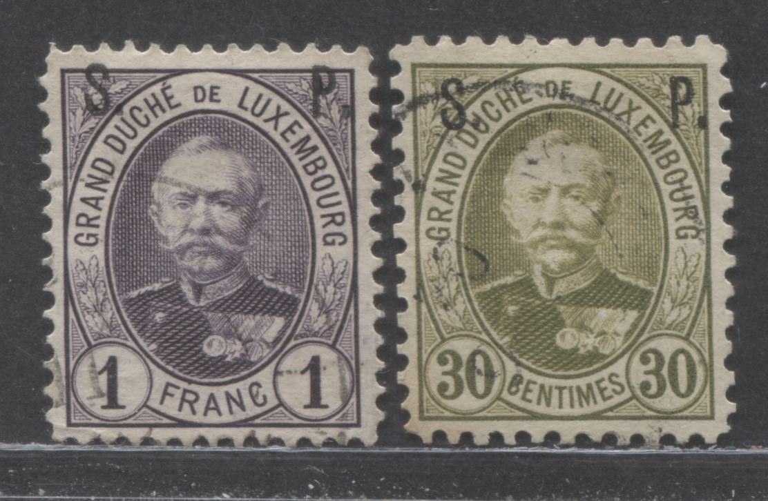 Lot 491 Luxembourg SC#O69/O73  1891-1893, 2 VF Used Singles, 2022 Scott Classic Cat. $17.5 USD, Click on Listing to See ALL Pictures