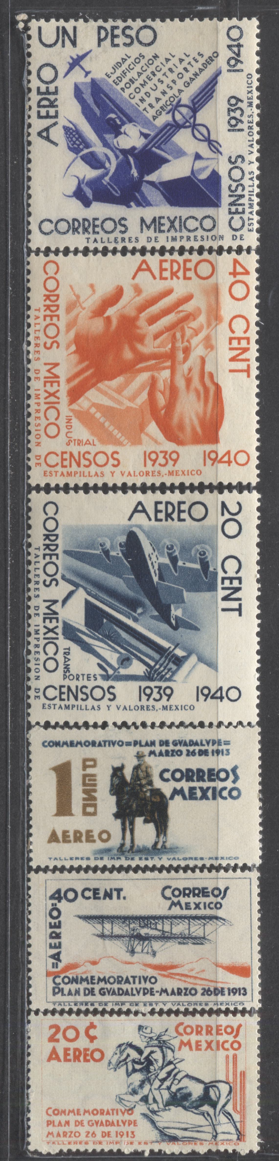 Lot 507 Mexico SC#C82/C102  1938-1939, 6 F/VF OG Singles, 2022 Scott Classic Cat. $7.75 USD, Click on Listing to See ALL Pictures