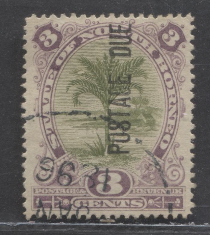 Lot 542 North Borneo SC#J12 3c Lilac And Olive Green 1901 Postage Due, A Fine/Very Fine Postally Used Example, Click on Listing to See ALL Pictures, Estimated Value $50 USD