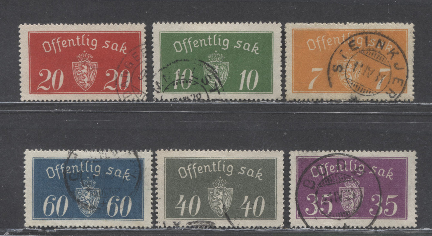 Lot 558 Norway SC#O11a/O19a 1933-1934 Typographed Official Issue, 6 F/VF Used Singles, Click on Listing to See ALL Pictures, 2022 Scott Classic Cat. $35.35 USD