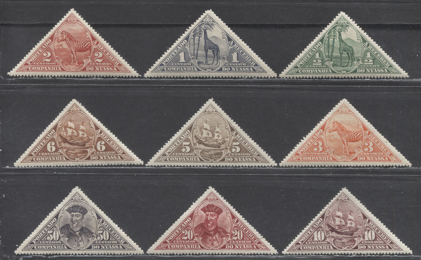 Lot 562 Nyassa SC#J1-J9 1924 Postage Due Issue, 9 VFOG Singles, Click on Listing to See ALL Pictures, 2022 Scott Classic Cat. $27 USD