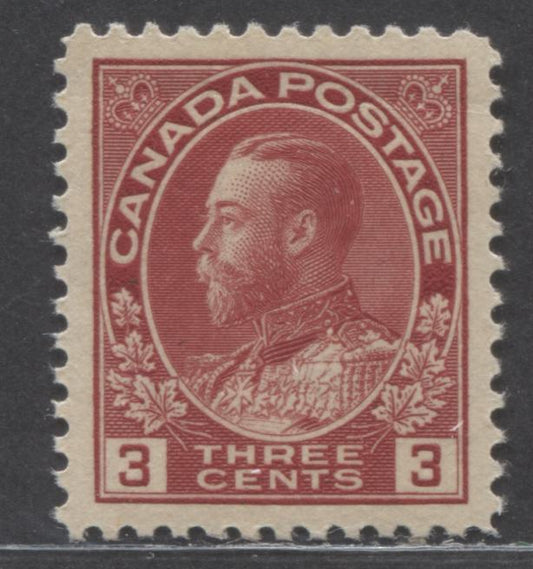 Lot 66 Canada #109 3c Carmine Red King George V, 1911-1925 Admiral Issue, A VFNH Single, Die 1, Dry Printing