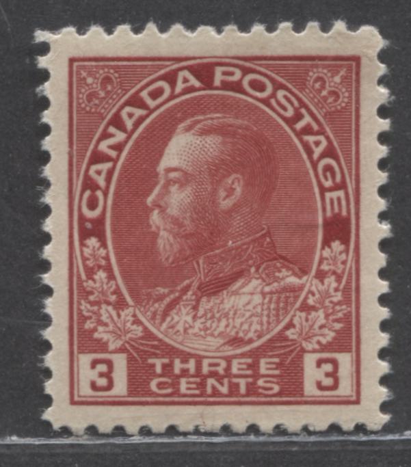 Lot 69 Canada #109c 3c Carmine Red King George V, 1911-1925 Admiral Issue, A VFOG Single, Die 2, Dry Printing