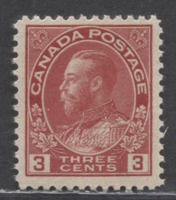 Lot 70 Canada #109d 3c Rose Carmine King George V, 1911-1925 Admiral Issue, A FNH Single, Die 1, Dry Printing