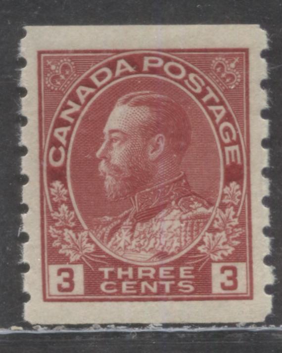 Lot 74 Canada #130b 3c Carmine Red King George V, 1912-1924 Admiral Coil Issue, A VFVLH Coil Single, Die 2, Dry Printing