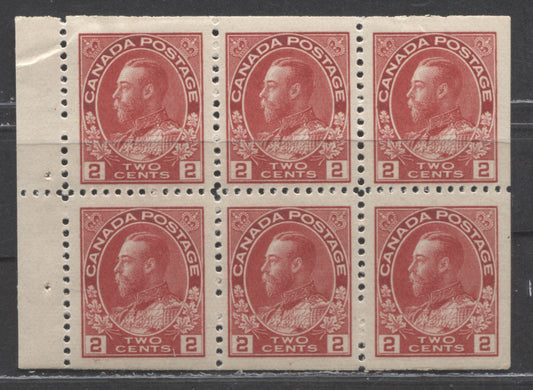 Lot 9 Canada #106a 2c Deep Rose Red King George V, 1911-1925 Admiral Issue, A VFNH Booklet Pane Of 6