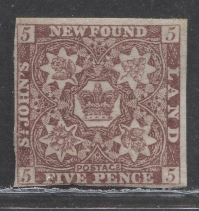 Lot 93 Newfoundland #12A 5d Violet Brown Flowers & Heraldry, 1860 Second Pence Issue, A Very Good Unused Single, 22 x 22.5mm