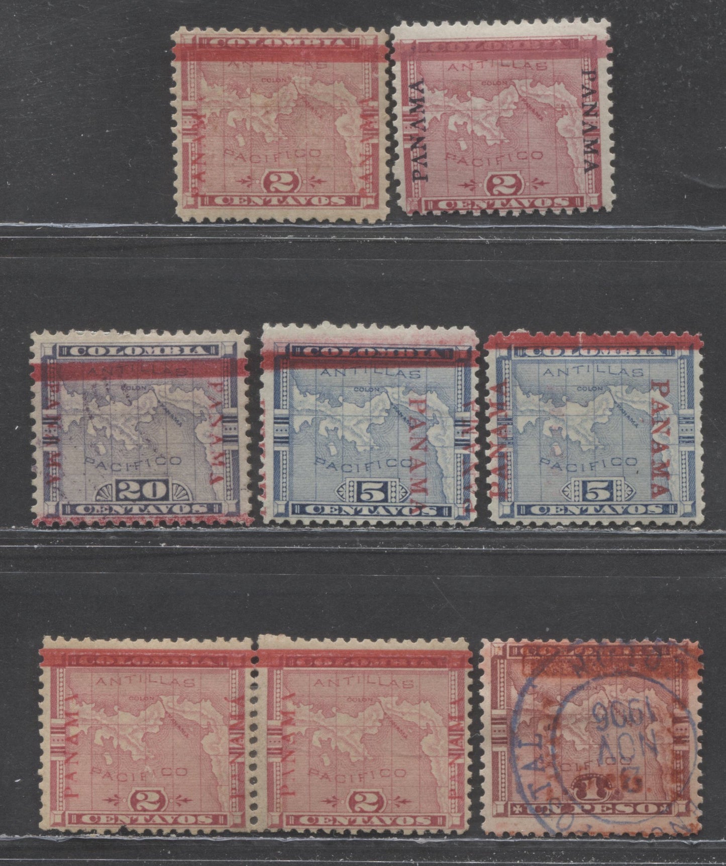 Lot 100 Panama SC#65/82 1903 Overprints & Varieties, 7 F/VFOG, Used & Unused Singles, Click on Listing to See ALL Pictures, 2022 Scott Classic Cat. $29.3 USD