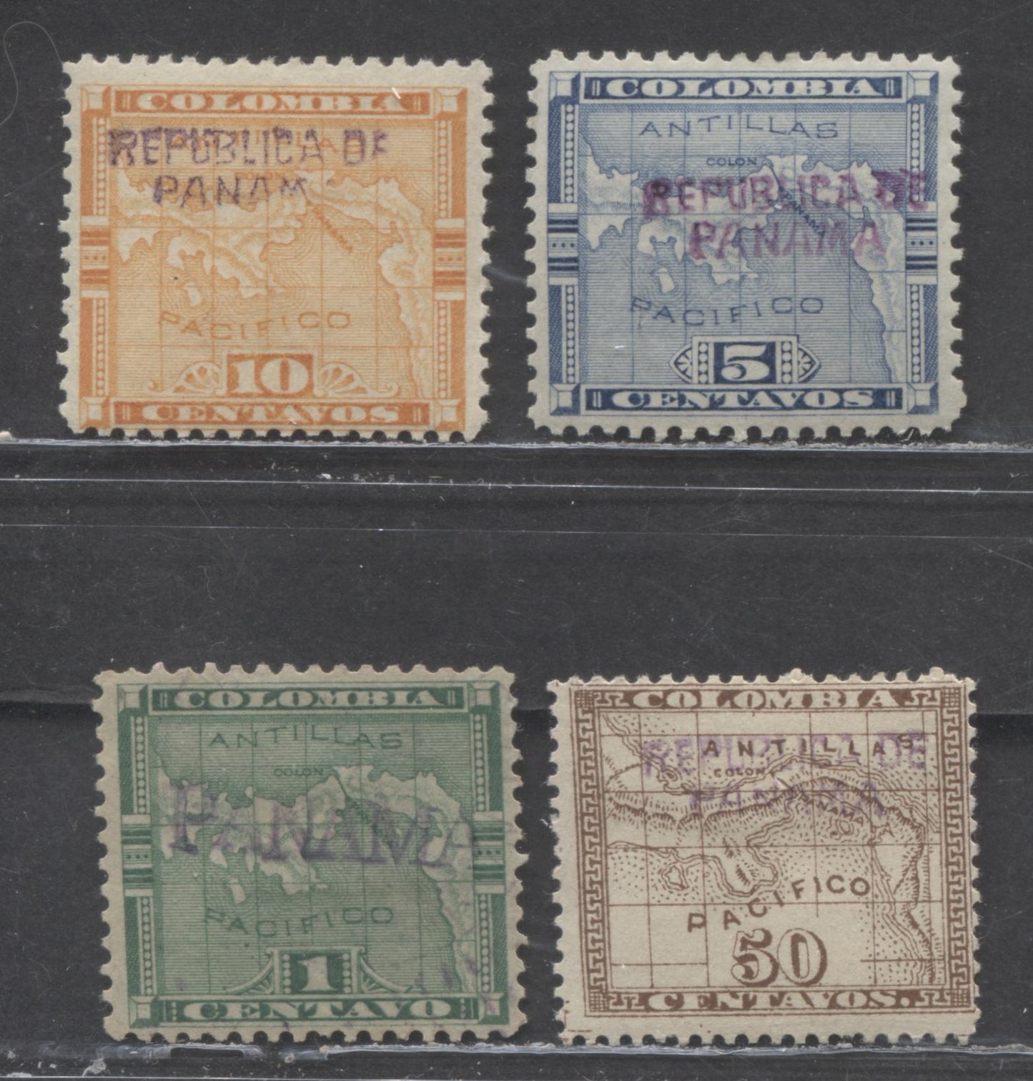 Lot 101 Panama SC#103/109 1903-1904 Colon Overprints, 4 Fine/Very Fine Unused & Disturbed Gum Singles, Click on Listing to See ALL Pictures, Estimated Value $20 USD