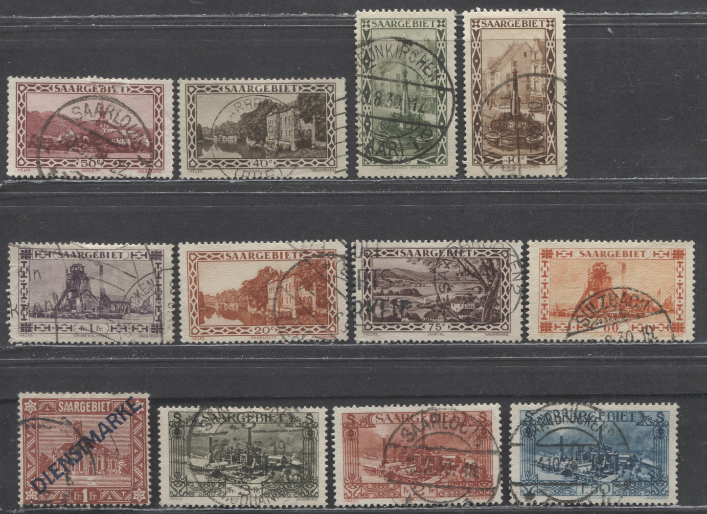Lot 143 Saar SC#120/O15 1922-1932 Pictorial Definitives & Officials, 12 Fine/Very Fine Used Singles, Click on Listing to See ALL Pictures, 2022 Scott Classic Cat. $22.75 USD