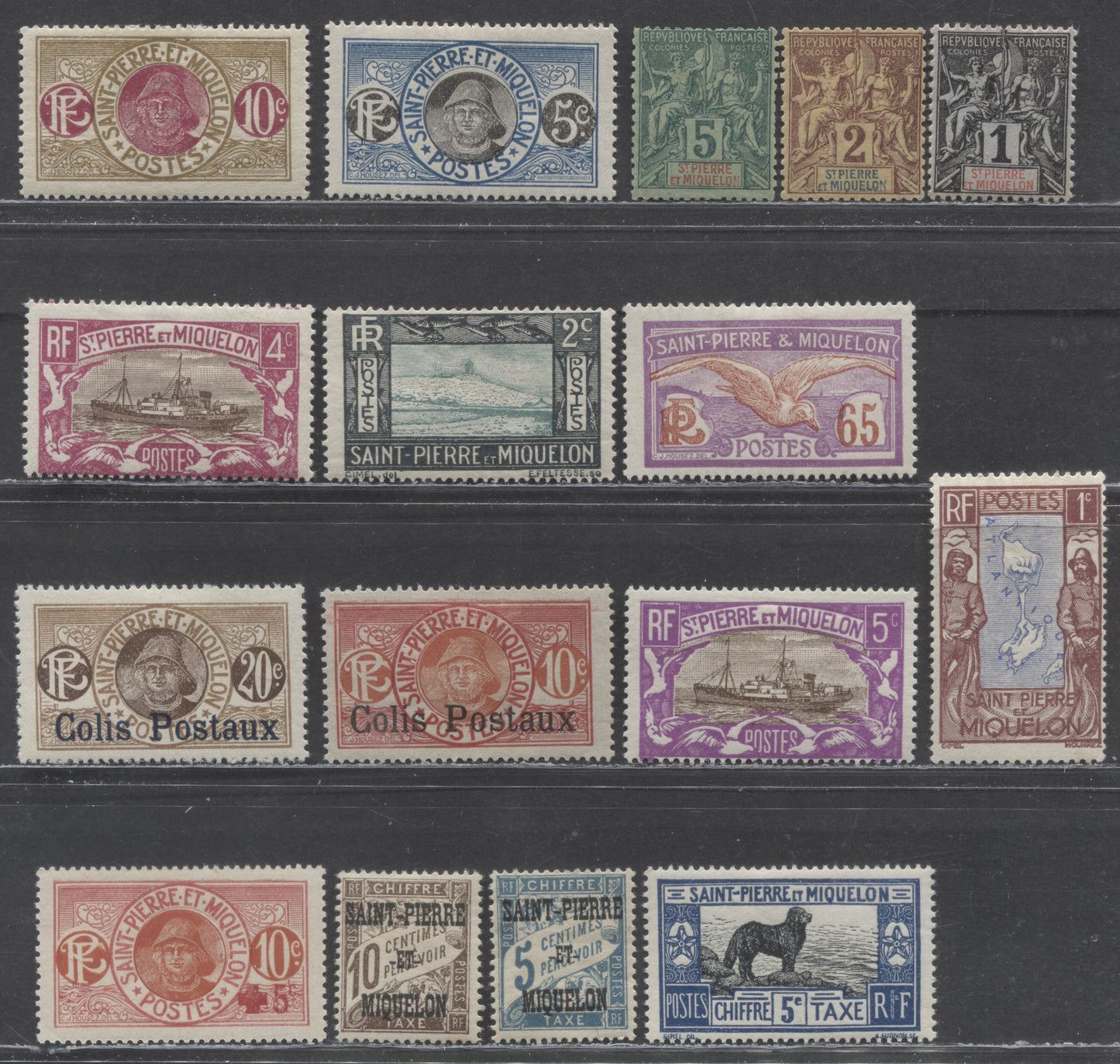 Lot 145 St Pierre & Miquelon SC#60/Q4 1892-1933 Definitives, Postage Dues & Parcel Post, An Assortment Of F/VFOG Singles, Click on Listing to See ALL Pictures, 2022 Scott Classic Cat. $27.8 USD