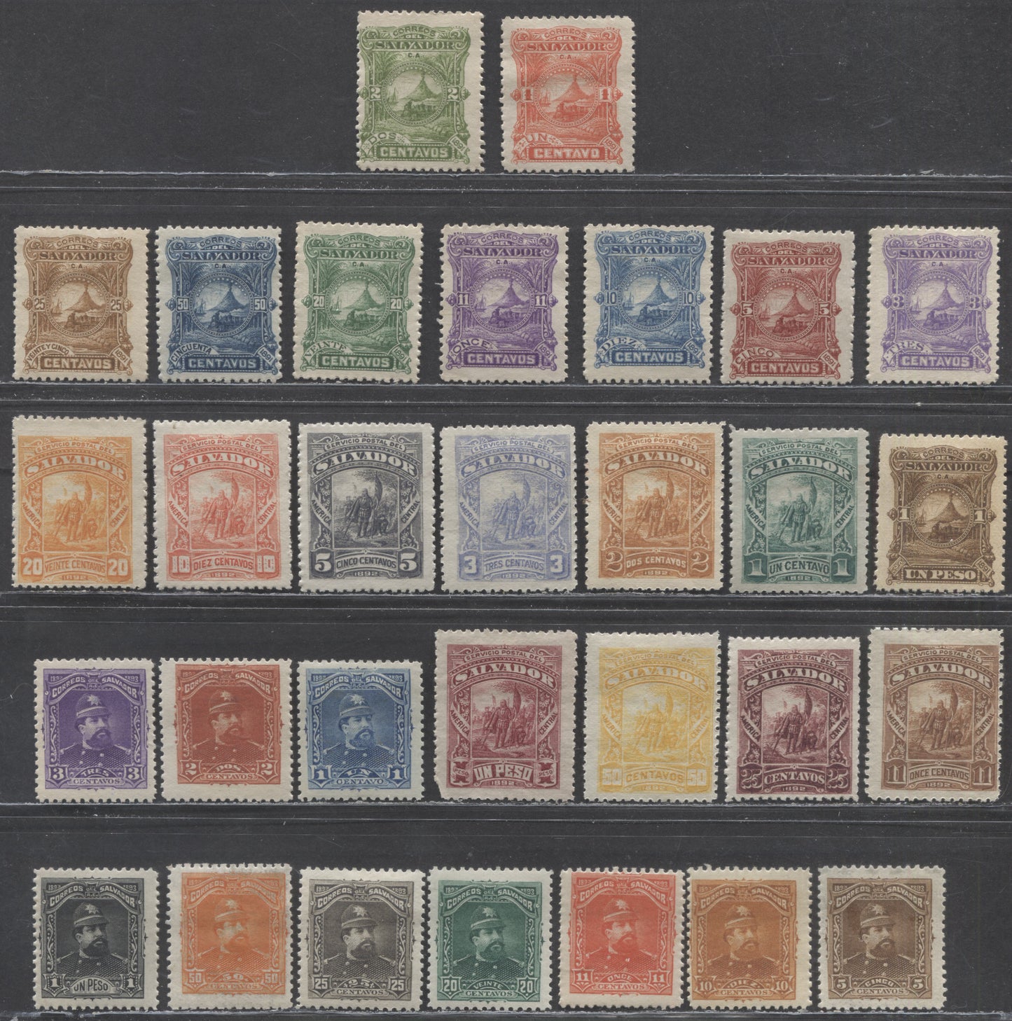 Lot 151 El Salvador SC#47/85 1891-1893 Seebeeks Issue, An Assortment Of F/VFOG Singles, Click on Listing to See ALL Pictures, 2022 Scott Classic Cat. $17.75 USD