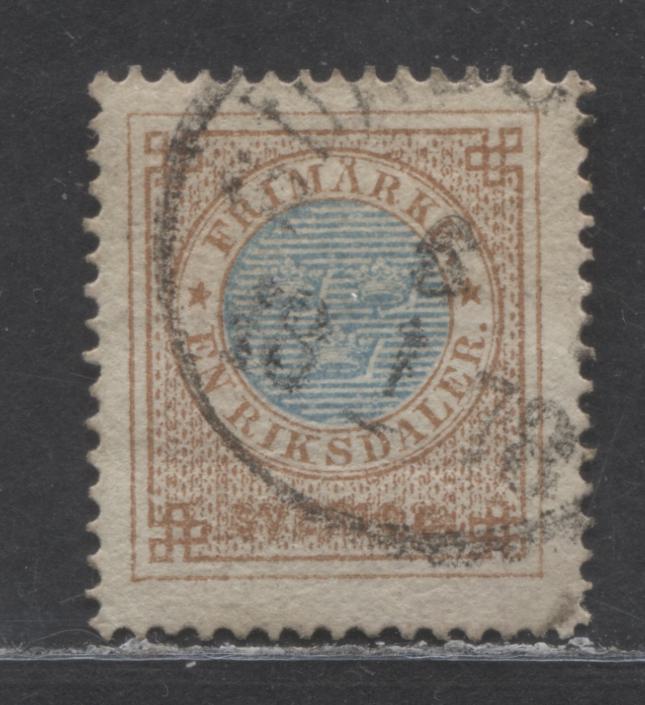 Lot 182 Sweden SC#27 01 R Bistre & Blue 1872-1877 Numeral Issue, Perf 14, A Fine Used Example, Click on Listing to See ALL Pictures, Estimated Value $60 USD