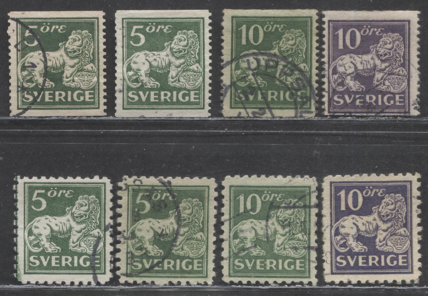 Lot 201 Sweden SC#126/138 1920-1926 Heraldic Lion Definitives, 7 Fine/Very Fine Used Singles, Click on Listing to See ALL Pictures, 2022 Scott Classic Cat. $74.35 USD
