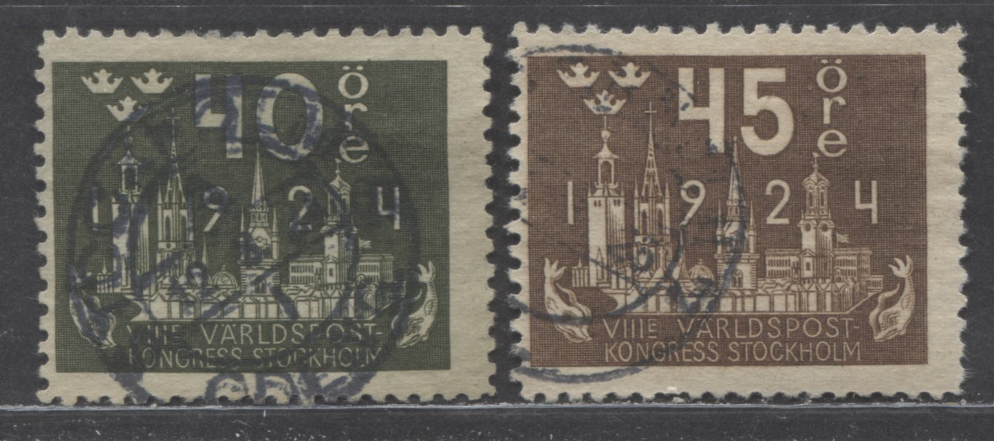 Lot 211 Sweden SC#204-205 1924 UPU Issue, 2 Fine Used Singles, Click on Listing to See ALL Pictures, Estimated Value $32 USD