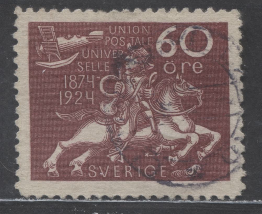 Lot 220 Sweden SC#223 60o Claret 1924 UPU Issue, A Fine/Very Fine Used Example, Click on Listing to See ALL Pictures, Estimated Value $40 USD