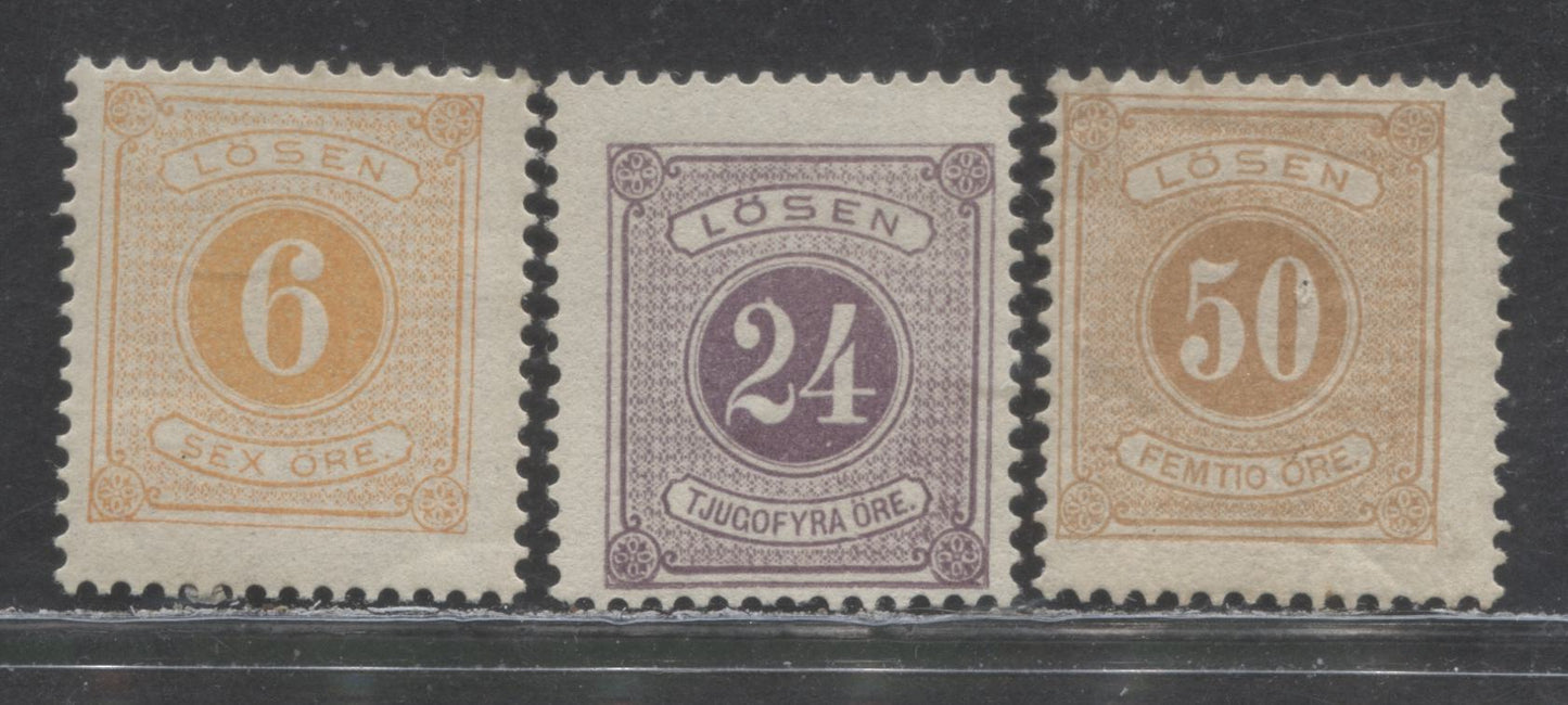 Lot 240 Sweden SC#J15/J21 1877-1886 Postage Dues, 3 VG/FOG & Unused Singles, Click on Listing to See ALL Pictures, Estimated Value $11 USD