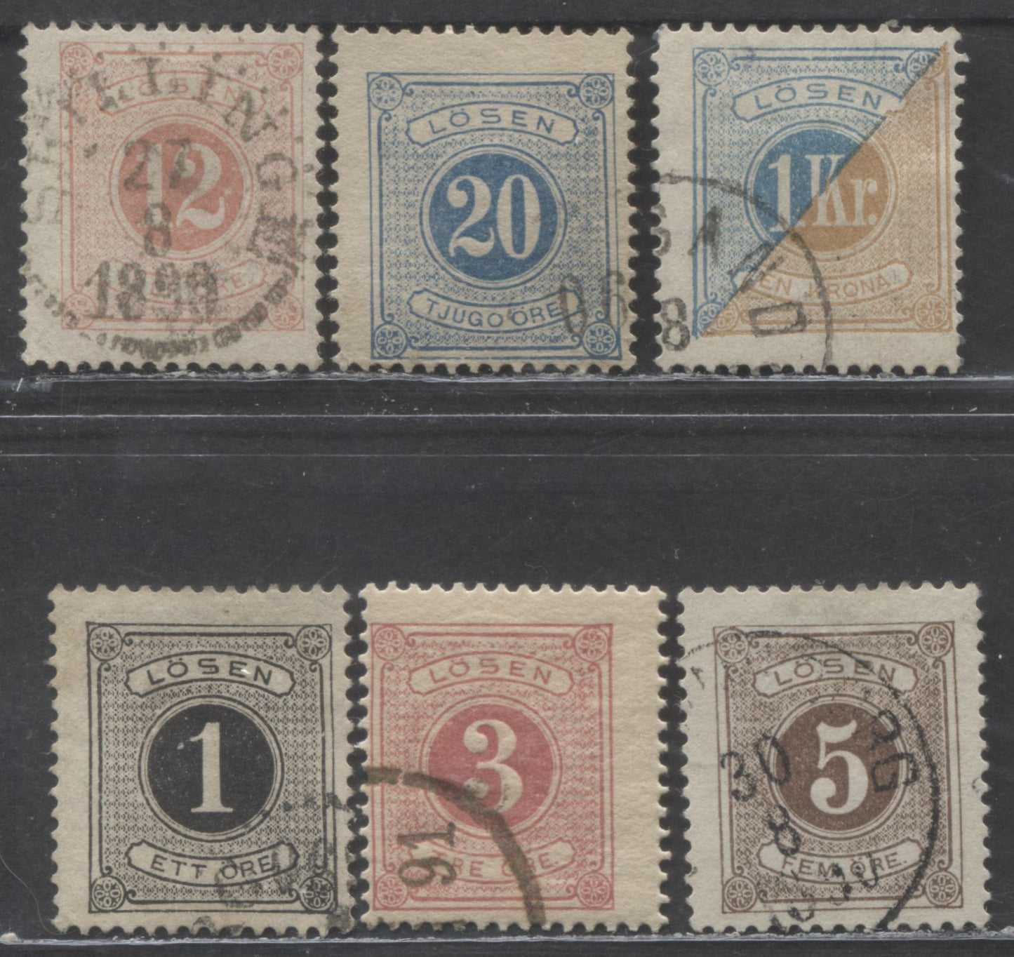 Lot 241 Sweden SC#J12/J22 1877-1886 Postage Dues, Perf 13, 6 Fine Used Singles, Click on Listing to See ALL Pictures, Estimated Value $27 USD