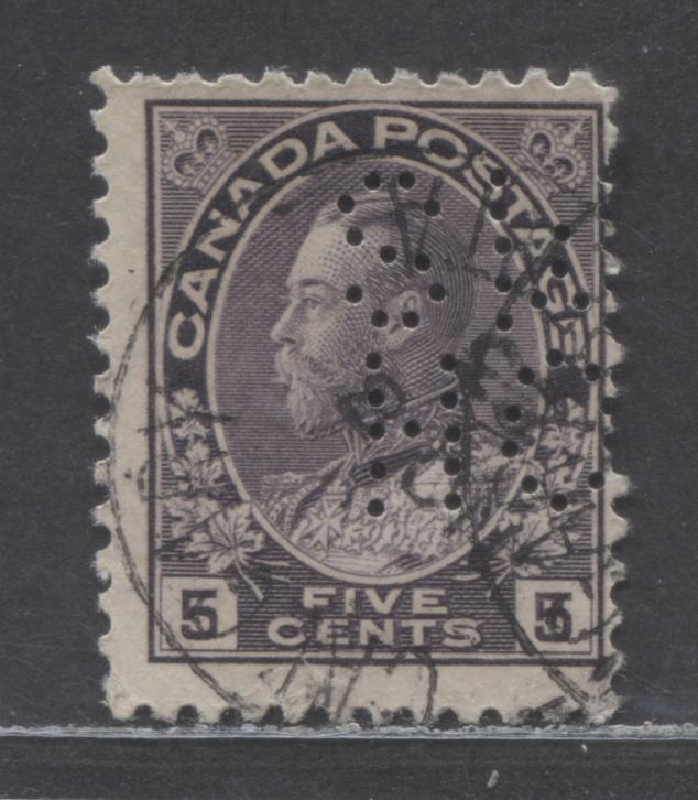 Lot 26 Canada #O8-112iii 5c Grey Violet King George V, 1912-1925 Large OHMS, A Very Good Used Single
