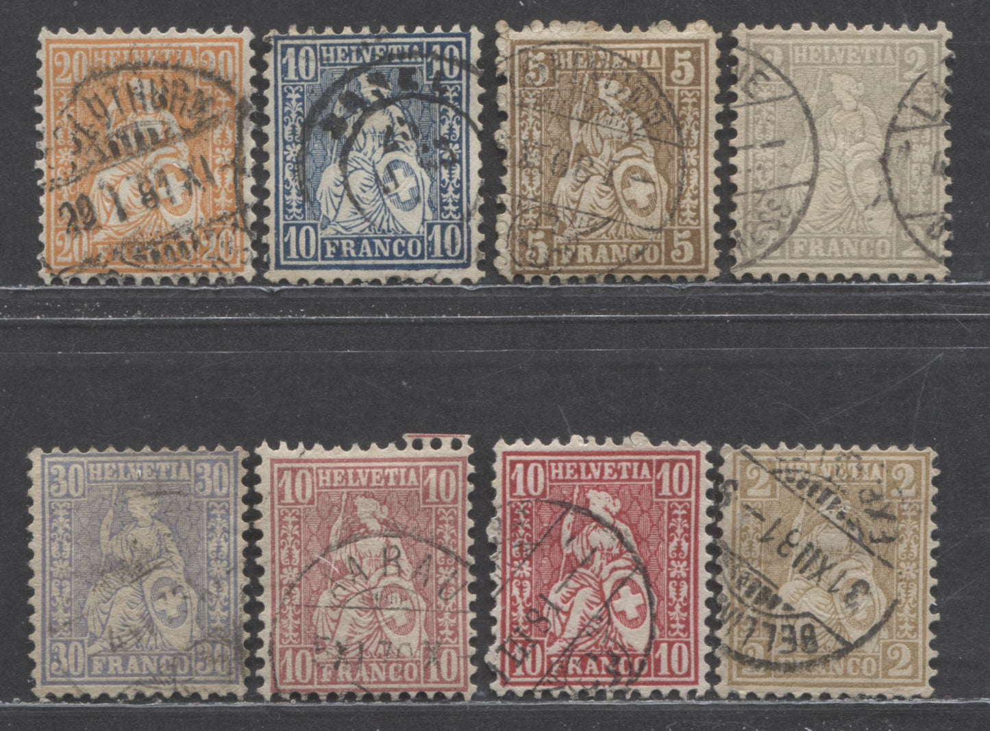 Lot 270 Switzerland SC#41/56 1862-1864 Helvetia Issue, White Papers, 8 Fine/Very Fine Used Singles, Click on Listing to See ALL Pictures, 2022 Scott Classic Cat. $32.45 USD