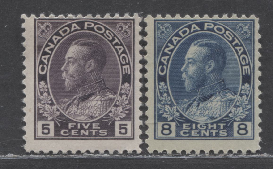 Lot 27 Canada #112, 115 5c, 8c Deep Violet, Blue King George V, 1922-1925 Admiral Issue, 2 Very Good - Good Used Singles