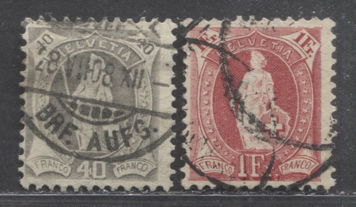 Lot 282 Switzerland SC#122/124 1907 Helvetia Issue, Perf 11.5 x 12, Granite Paper, 2 Fine Used Singles, Click on Listing to See ALL Pictures, Estimated Value $48 USD