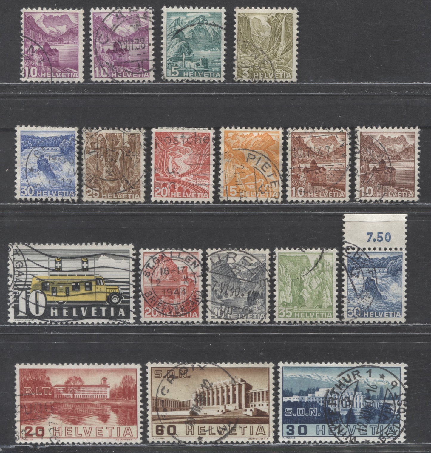 Lot 296 Switzerland SC#227-241 1936-1938 Definitives & League Of Nations, 15 Very Fine Used Singles, Click on Listing to See ALL Pictures, 2022 Scott Classic Cat. $33.1 USD