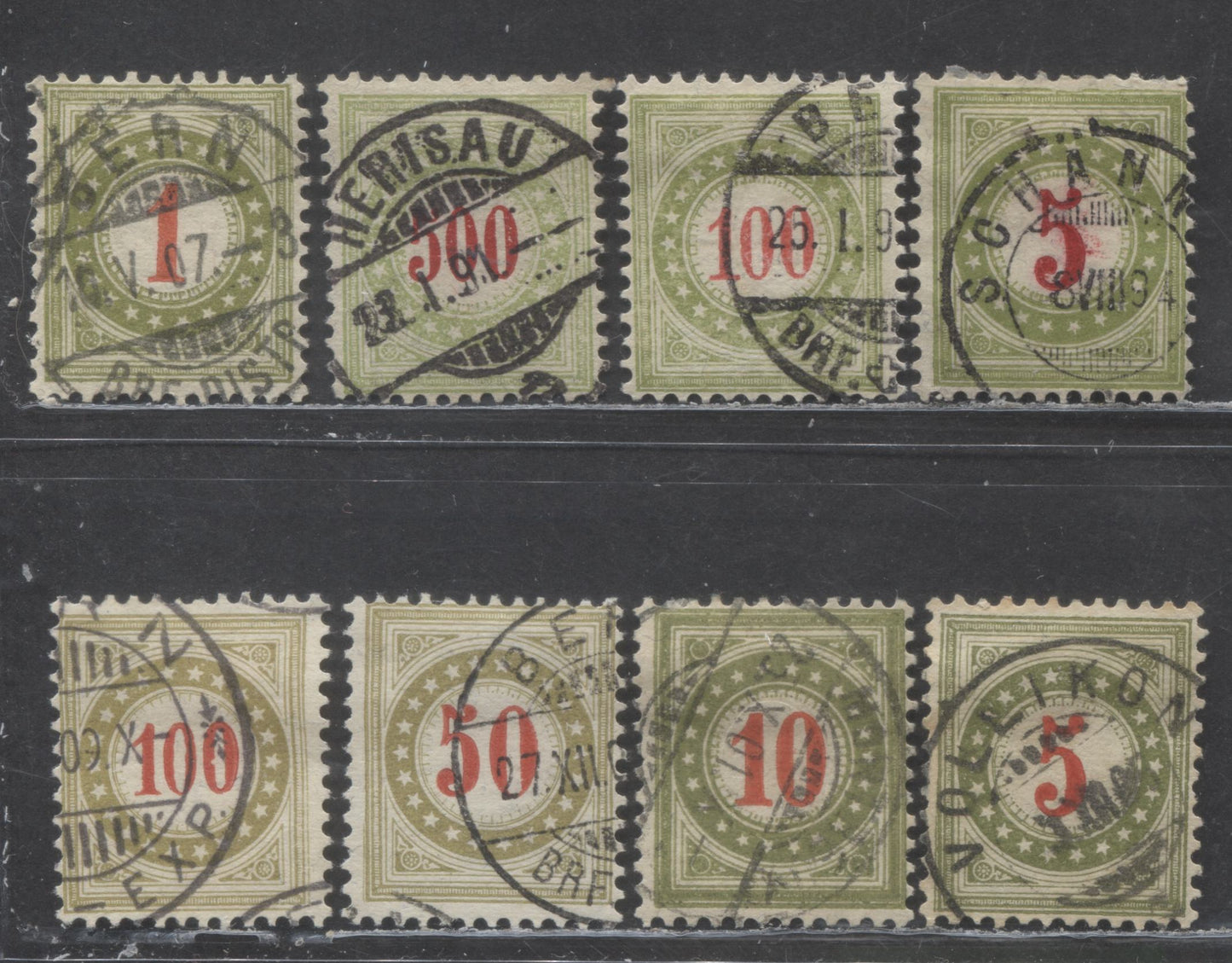 Lot 319 Switzerland SC#J21Hi/J34 1892-1916 Postage Dues, 8 Fine/Very Fine Used Singles, Click on Listing to See ALL Pictures, Estimated Value $20 USD