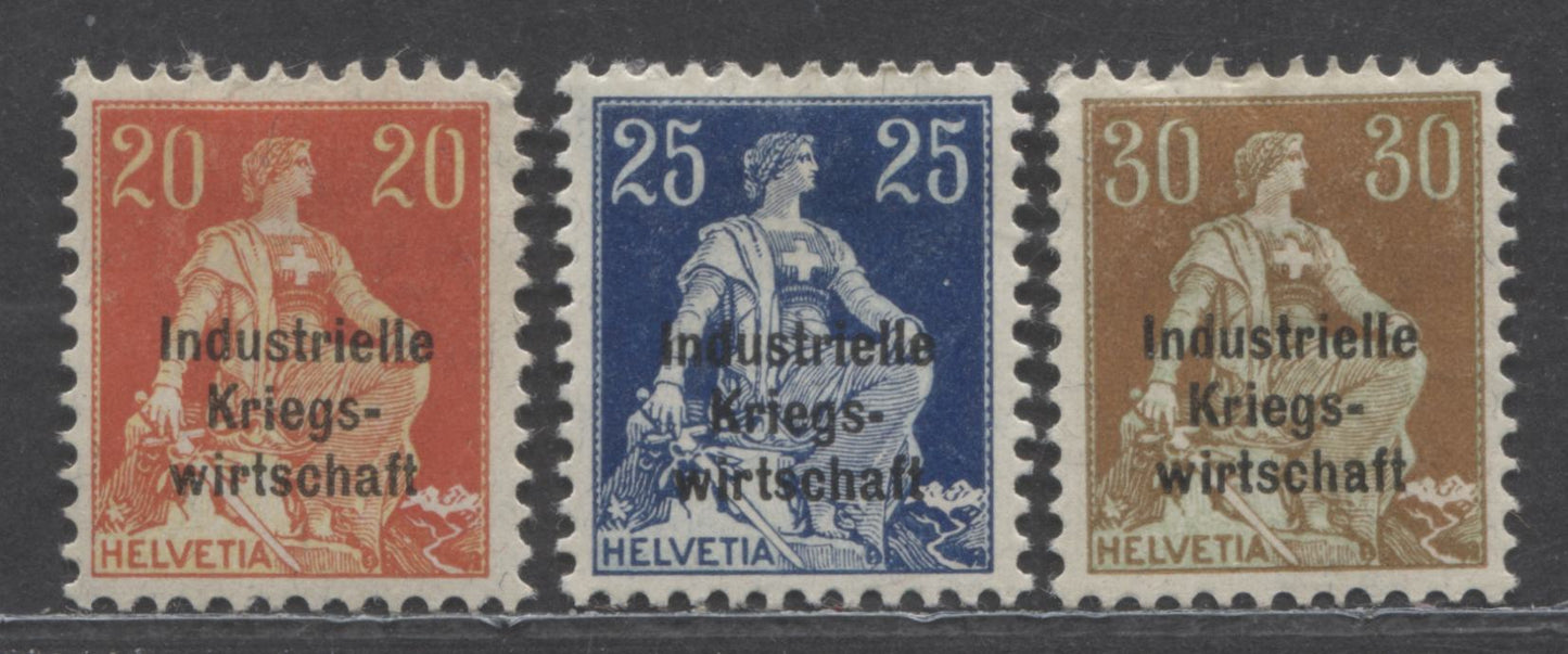Lot 324 Switzerland SC#1O14-1O16 1918 War Board Of Trade Overprints, 3 F/VFOG Singles, Click on Listing to See ALL Pictures, 2022 Scott Classic Cat. $32 USD