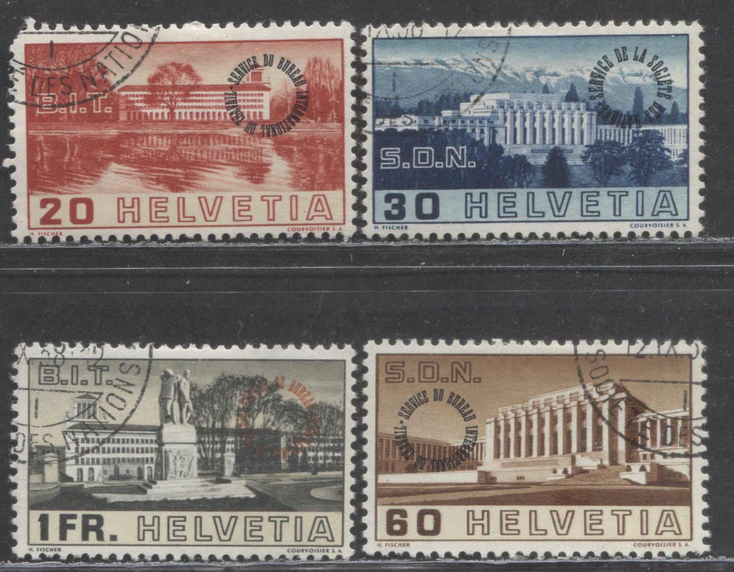 Lot 328 Switzerland SC#2O61-2O64 1938 League Of Nations Overprints, 4 Fine/Very Fine Used Singles, Click on Listing to See ALL Pictures, 2022 Scott Classic Cat. $18.5 USD