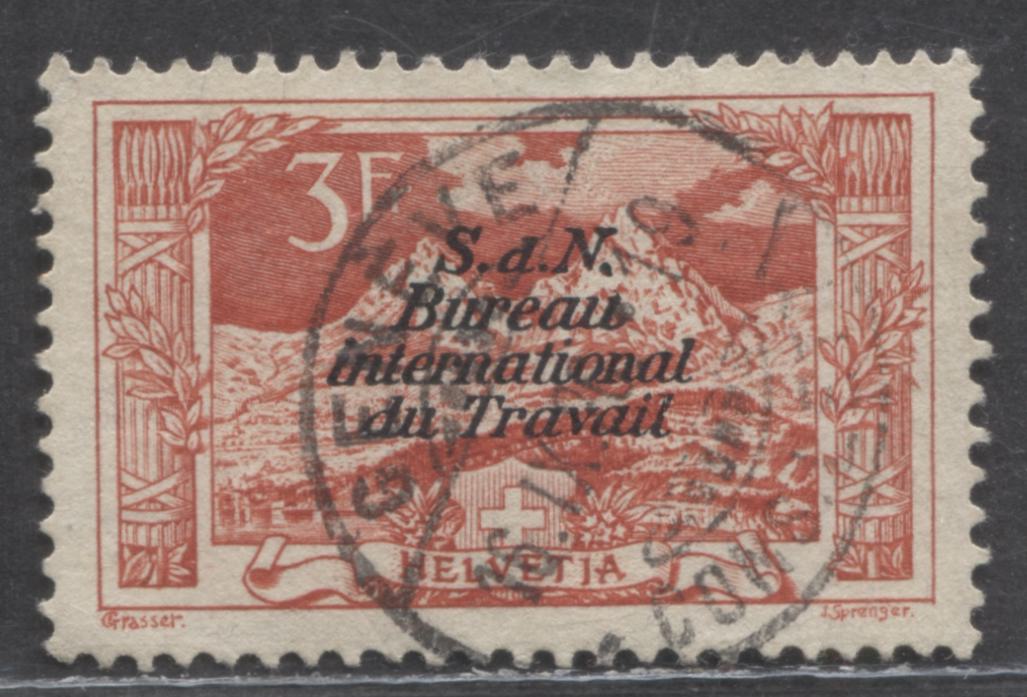 Lot 330 Switzerland SC#3O23 3fr Carmine 1923-1930 International Labour Bureau, A Very Fine Used Example, Click on Listing to See ALL Pictures, 2022 Scott Classic Cat. $25 USD