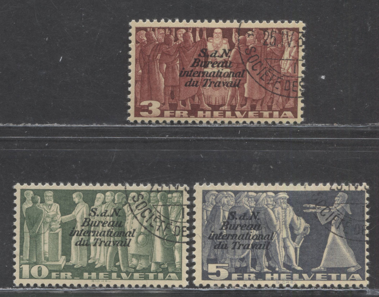Lot 335 Switzerland SC#3O57-3O59 1939 International Labour Bureau, 3 Very Fine Used Singles, Click on Listing to See ALL Pictures, 2022 Scott Classic Cat. $46.75 USD