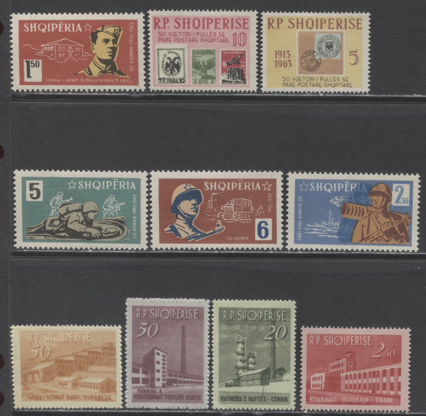 Lot 411 Albania SC#664/700 1963 Commemoratives, 10 F/VFOG Singles, Click on Listing to See ALL Pictures, 2017 Scott Cat. $31.5 USD