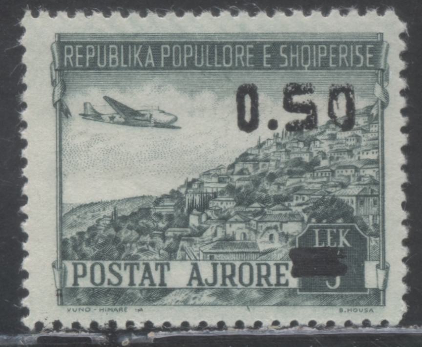 Lot 413 Albania SC#C61 0.50L On 5L Greenish Blue 1952 Airmail Surcharge, A VFNH Example, Click on Listing to See ALL Pictures, Estimated Value $30 USD