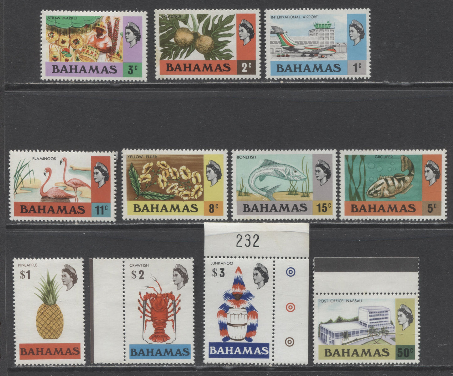Lot 420 Bahamas SC#313/330 1971 Definitives, Upright & Sideways Wmks, 11 VFNH Singles, Click on Listing to See ALL Pictures, 2017 Scott Cat. $10.9 USD