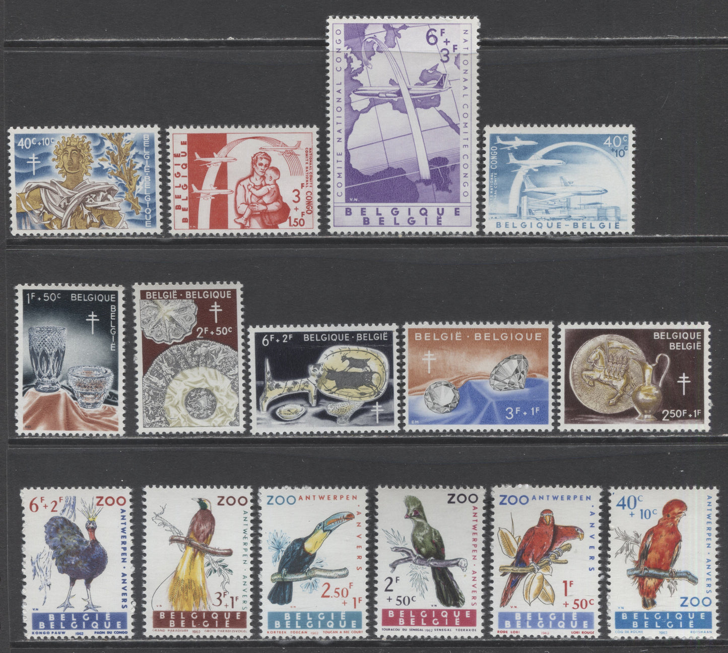 Lot 424 Belgium SC#B669/B717 1960-1962 Semi Postals, 15 VFNH Singles, Click on Listing to See ALL Pictures, 2017 Scott Cat. $28.1 USD