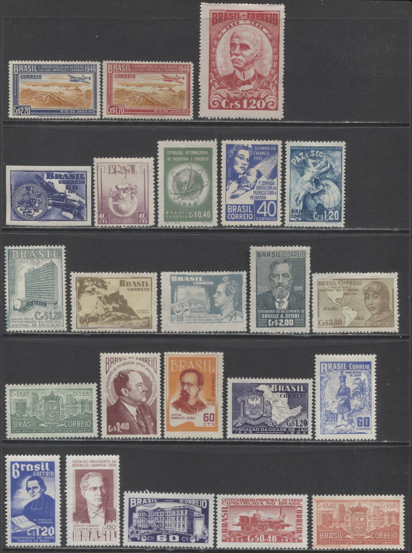 Lot 425 Brazil SC#648/784 1946-1954 Commemoratives, 23 F/VFOG Singles, Click on Listing to See ALL Pictures, 2017 Scott Cat. $17.5 USD