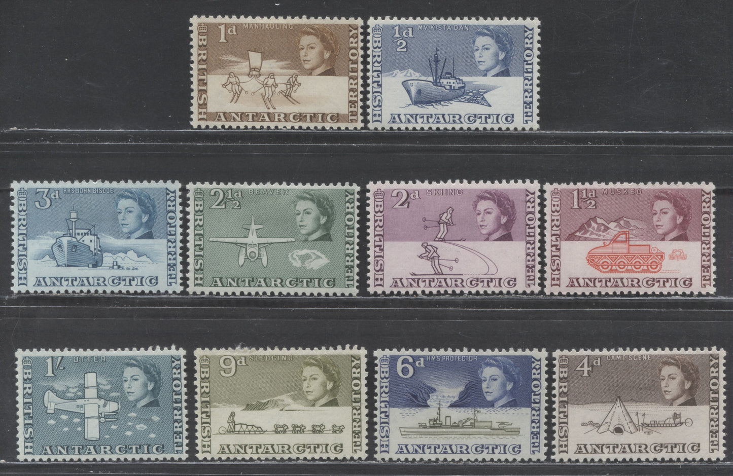 Lot 428 British Antarctic Territory SC#1-10 1963 Definitives, 10 VFOG Singles, Click on Listing to See ALL Pictures, 2017 Scott Cat. $25.55 USD