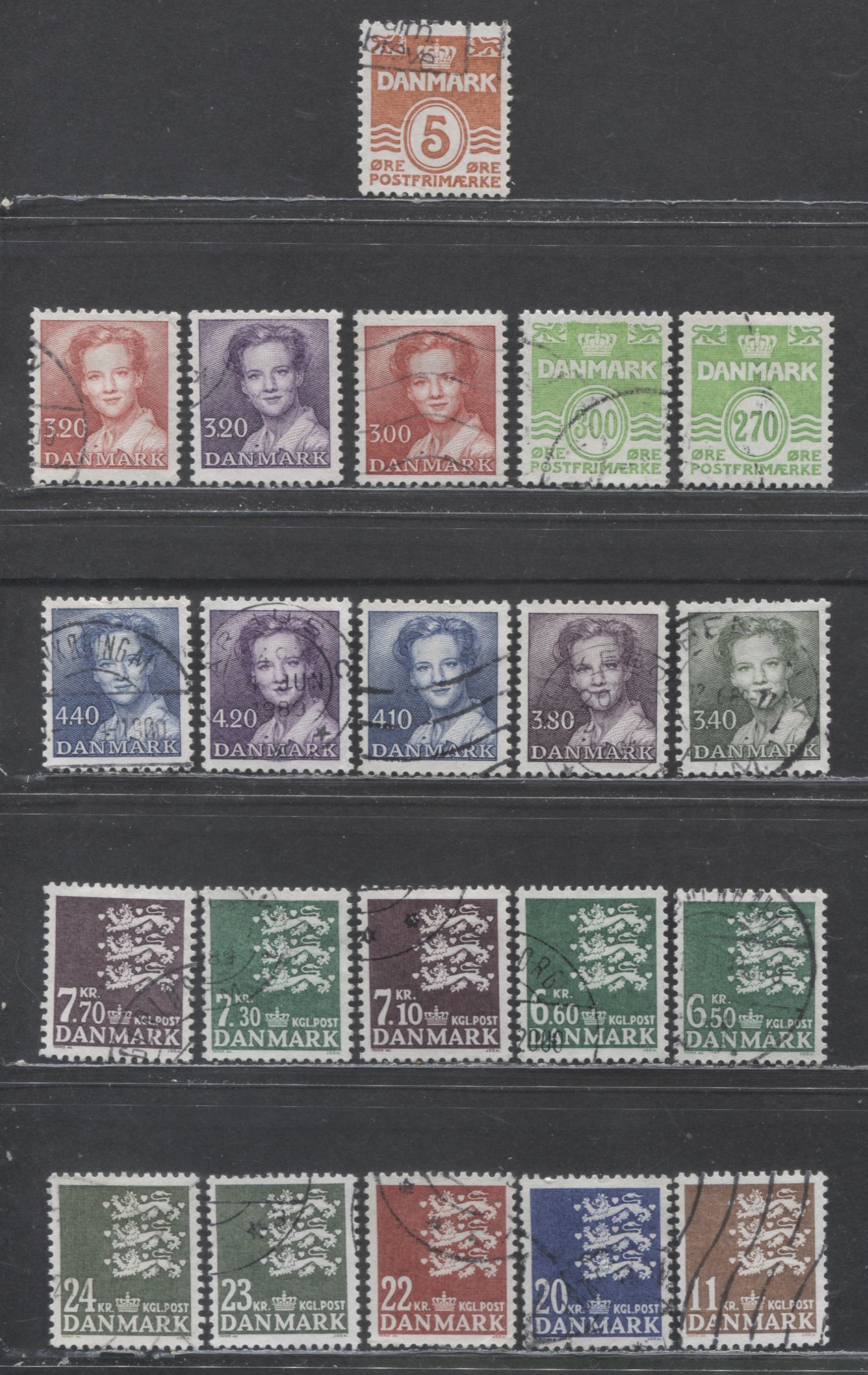 Lot 463 Denmark SC#795/814 1986-1990 Definitives, 21 Fine/Very Fine Used Singles, Click on Listing to See ALL Pictures, 2017 Scott Cat. $44.6 USD