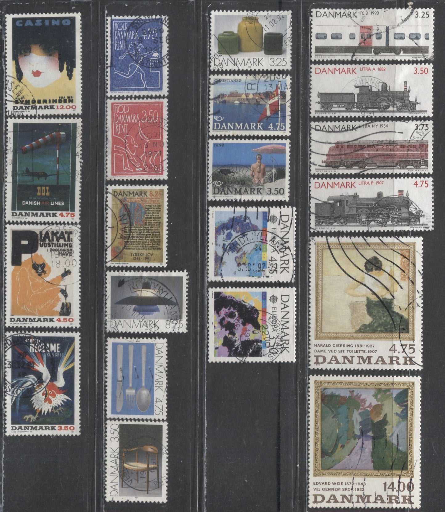 Lot 469 Denmark SC#932-952 1991 Commemoratives, 20 Fine/Very Fine Used Singles, Click on Listing to See ALL Pictures, 2017 Scott Cat. $33.25 USD