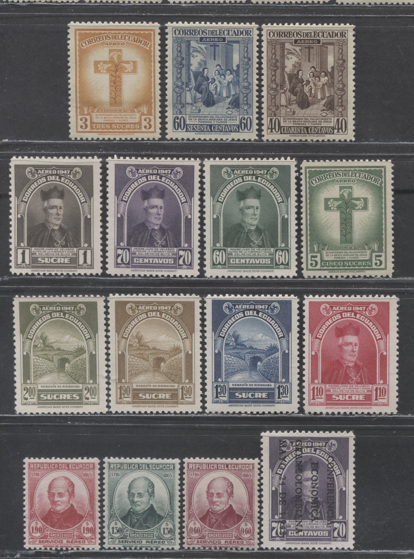 Lot 507 Ecuador SC#C161-C175  1946-1948, Airmails, 15 F/VF NH Singles, 2017 Scott Cat. $9.4 USD, Click on Listing to See ALL Pictures